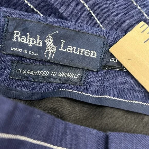 *SOLD*Ralph Lauren Blue Pinstriped Linen Women 2 Piece Suit USA Blue Label VTG - Picture 14 of 16